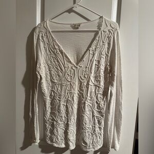 Lucky Brand Cream Textured Long Sleeve Top